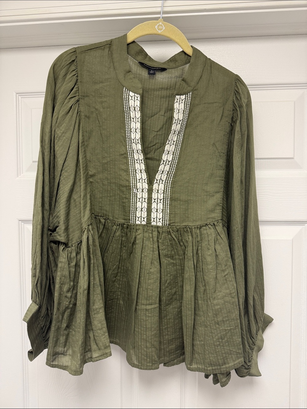 Banana Republic Olive Green Embroidered Peasant Tunic